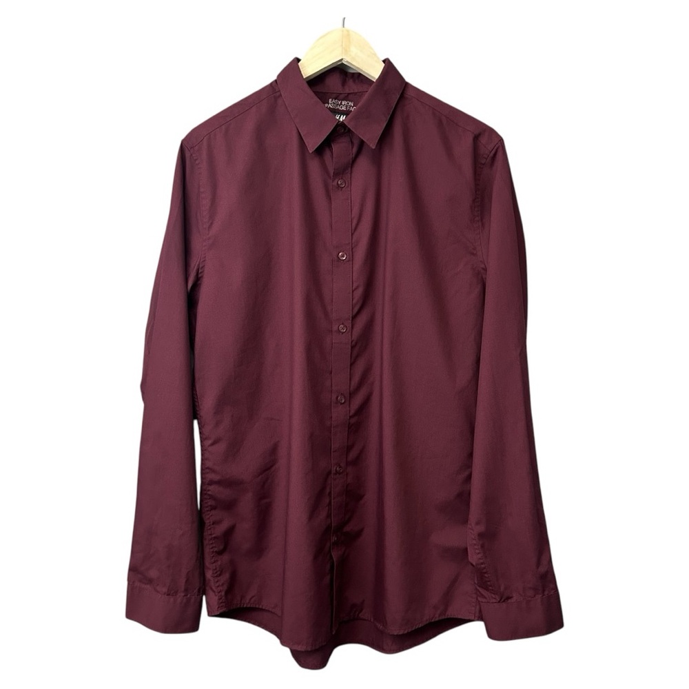 H&M Slim Fit Button Down Burgundy Long Sleeve Size Large